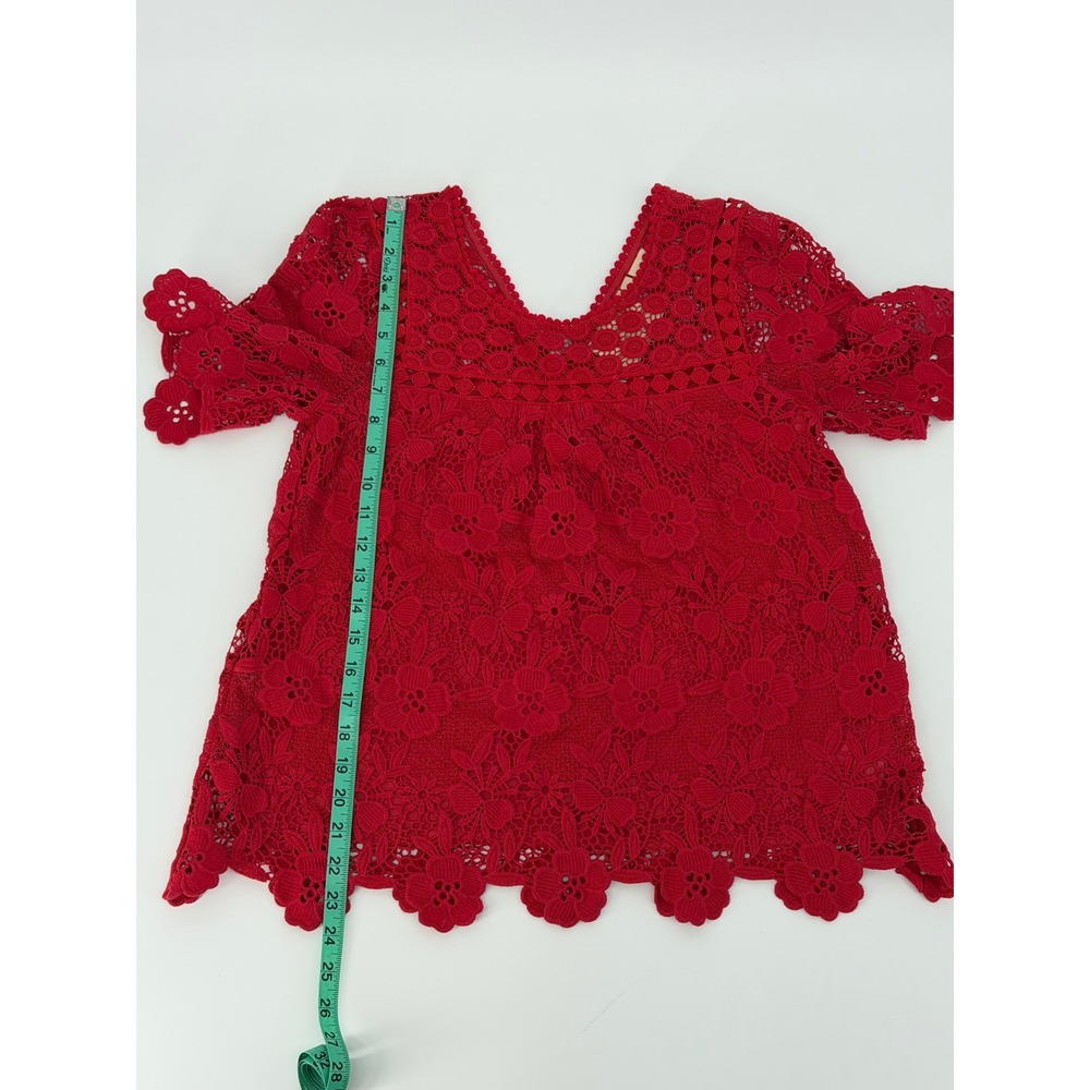 Vanessa Virginia Anthropologie Red Floral Lace Scalloped‎ V-Neck Short Sleeve 4 - Picture 2 of 9